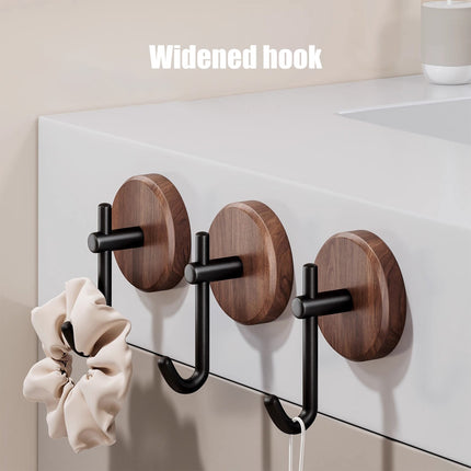 Wreath Hanger for Front Door, No Drilling Walnut Hook, Stick on Wall Hook, Self-Adhesive Household Hook for Towels, Keys, Hats, Coats, Bags 2PCS Black.