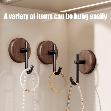 Wreath Hanger for Front Door, No Drilling Walnut Hook, Stick on Wall Hook, Self-Adhesive Household Hook for Towels, Keys, Hats, Coats, Bags 2PCS Black.