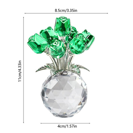 Clear Roses Bouquet Figurines, Glass Rose Flowers with Round Vase, Transparent Bouquet for Home Birthday Party Wedding Valentines Day Mother's Day Green.