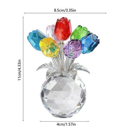Clear Roses Bouquet Figurines, Glass Rose Flowers with Round Vase, Transparent Bouquet for Home Birthday Party Wedding Valentines Day Mother's Day Multicolor.