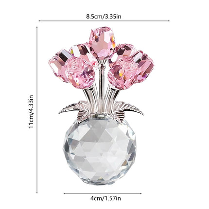 Clear Roses Bouquet Figurines, Glass Rose Flowers with Round Vase, Transparent Bouquet for Home Birthday Party Wedding Valentines Day Mother's Day Pink.