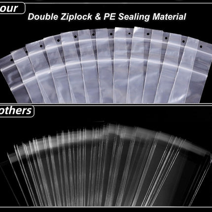9.8x1.6" Double Ziplock PE Bags 100 Pack of Reclosable Long Plastic Bags QZS Clear Zipper Storage Bags Home Travel Accessories.