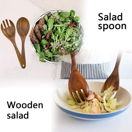 Salad Serving Utensils, Acacia Wood, Salad Spoon and Salad Fork, Salad Servers.