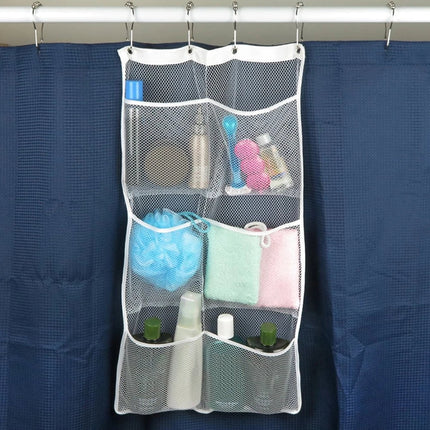 2Pcs Hanging Mesh Pocket Shower Organizer, Bathroom Shower Candy Organizer, Shower Organizer with 6 Pockets Hooks, Quicky Drying, Clear.