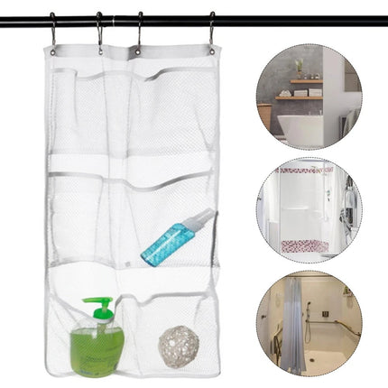 2Pcs Hanging Mesh Pocket Shower Organizer, Bathroom Shower Candy Organizer, Shower Organizer with 6 Pockets Hooks, Quicky Drying, Clear.