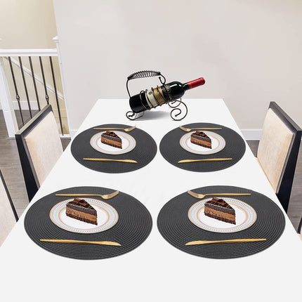 Braided Placemats for Dining Table Set of 6 - Round 15 inch Woven Heat Resistant Non-Slip Kitchen Table Mats, Red Black.
