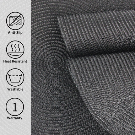 Braided Placemats for Dining Table Set of 6 - Round 15 inch Woven Heat Resistant Non-Slip Kitchen Table Mats, Red Black.