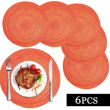 Braided Placemats for Dining Table Set of 6 - Round 15 inch Woven Heat Resistant Non-Slip Kitchen Table Mats Red.