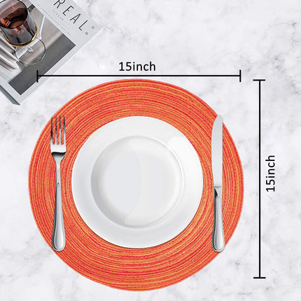 Braided Placemats for Dining Table Set of 6 - Round 15 inch Woven Heat Resistant Non-Slip Kitchen Table Mats Red.