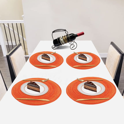 Braided Placemats for Dining Table Set of 6 - Round 15 inch Woven Heat Resistant Non-Slip Kitchen Table Mats Red.