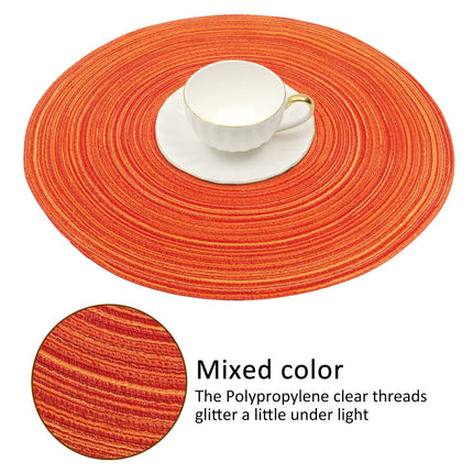 Braided Placemats for Dining Table Set of 6 - Round 15 inch Woven Heat Resistant Non-Slip Kitchen Table Mats Red.
