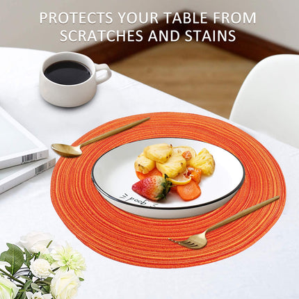 Braided Placemats for Dining Table Set of 6 - Round 15 inch Woven Heat Resistant Non-Slip Kitchen Table Mats Red.