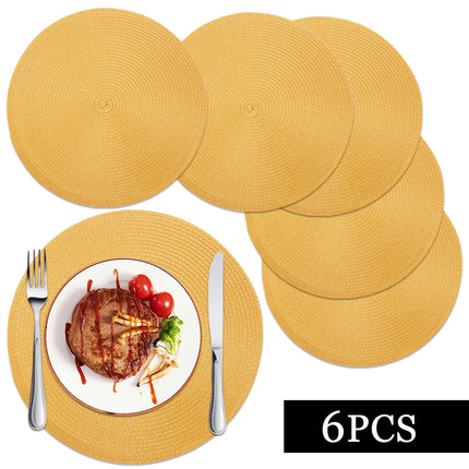 Braided Placemats for Dining Table Set of 6 - Round 15 inch Woven Heat Resistant Non-Slip Kitchen Table Mats, Red Yellow.