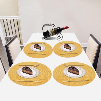 Braided Placemats for Dining Table Set of 6 - Round 15 inch Woven Heat Resistant Non-Slip Kitchen Table Mats, Red Yellow.