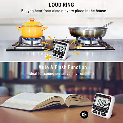 Digital Kitchen Timer, Cooking Countdown Clock with Large LCD Display, Loud Alarm and Strong Timer Pink.