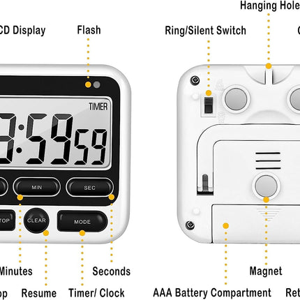 Digital Kitchen Timer, Cooking Countdown Clock with Large LCD Display, Loud Alarm and Strong Timer Pink.