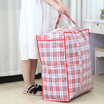 Dream Lifestyle Large Capacity Storage Bags, Large Checkered Storage Laundry Bag with Zipper & Handles for Shopping Moving Travel Red.