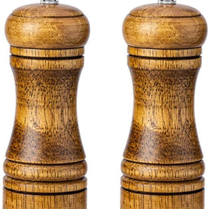 Oak Wood Salt and Pepper Grinder Set: Premium Mills Shakers with Adjustable Coarseness (Set of 2) - 5inch.
