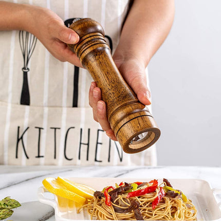 Oak Wood Salt and Pepper Grinder Set: Premium Mills Shakers with Adjustable Coarseness (Set of 2) - 5inch.