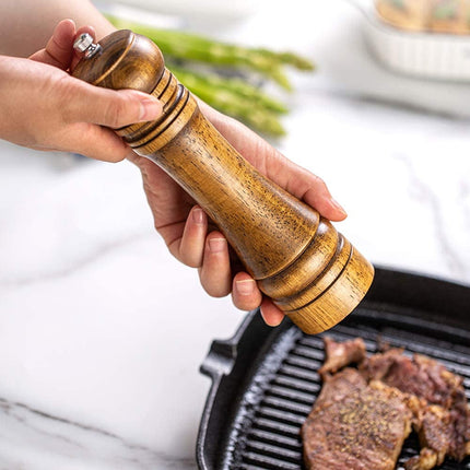 Oak Wood Salt and Pepper Grinder Set: Premium Mills Shakers with Adjustable Coarseness (Set of 2) - 5inch.