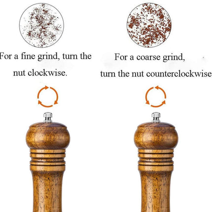 Oak Wood Salt and Pepper Grinder Set: Premium Mills Shakers with Adjustable Coarseness (Set of 2) - 5inch.