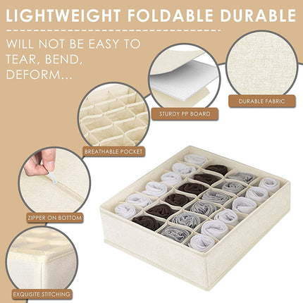 Tutuviw Wardrobe Clothes Organizer for Jeans, Upgraded Drawer Organizers for Clothing with Handle Foldable, Drawer Organizers Clothes(Gray,1PCS-M) 1PCS-24 Cell Beige.