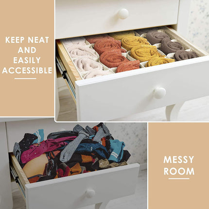 Tutuviw Wardrobe Clothes Organizer for Jeans, Upgraded Drawer Organizers for Clothing with Handle Foldable, Drawer Organizers Clothes(Gray,1PCS-M) 1PCS-24 Cell Beige.