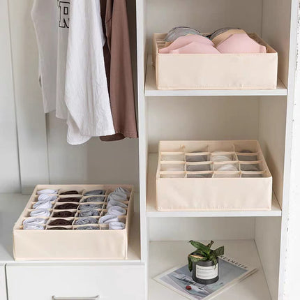 Tutuviw Wardrobe Clothes Organizer for Jeans, Upgraded Drawer Organizers for Clothing with Handle Foldable, Drawer Organizers Clothes(Gray,1PCS-M) 1PCS-24 Cell Beige.