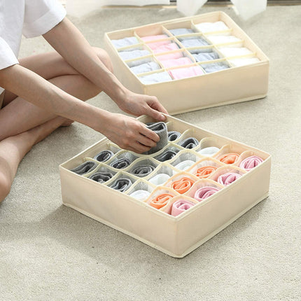 Tutuviw Wardrobe Clothes Organizer for Jeans, Upgraded Drawer Organizers for Clothing with Handle Foldable, Drawer Organizers Clothes(Gray,1PCS-M) 1PCS-24 Cell Beige.