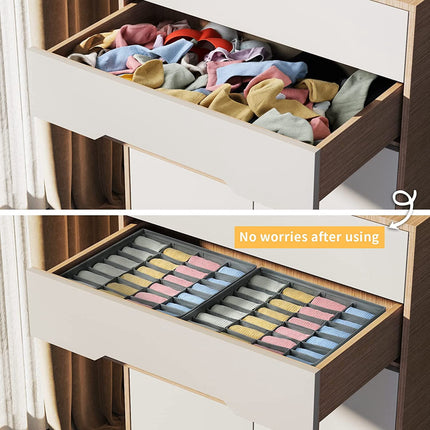 Tutuviw Wardrobe Clothes Organizer for Jeans, Upgraded Drawer Organizers for Clothing with Handle Foldable, Drawer Organizers Clothes(Gray,1PCS-M) 1PCS-24 Cell Gray.
