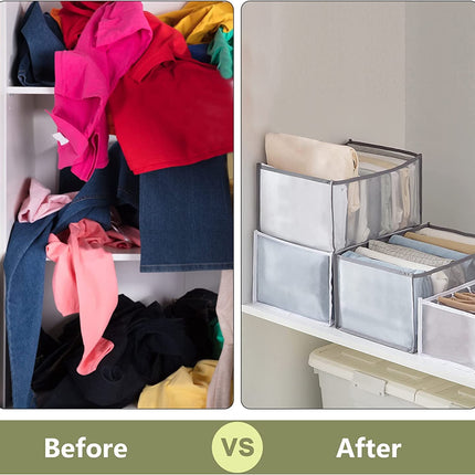 Tutuviw Wardrobe Clothes Organizer for Jeans, Upgraded Drawer Organizers for Clothing with Handle Foldable, Drawer Organizers Clothes(Gray,1PCS-M) 1PCS-7 Cell(L).