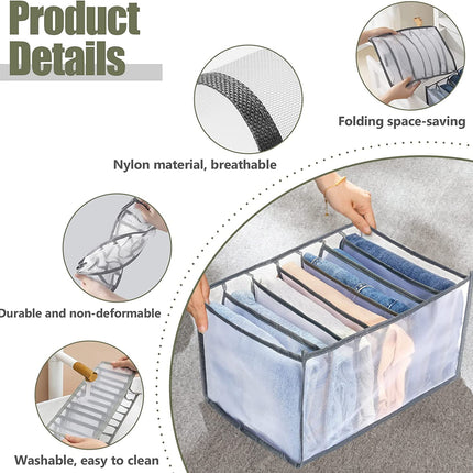 Tutuviw Wardrobe Clothes Organizer for Jeans, Upgraded Drawer Organizers for Clothing with Handle Foldable, Drawer Organizers Clothes(Gray,1PCS-M) 1PCS-7 Cell(L).