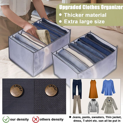 Tutuviw Wardrobe Clothes Organizer for Jeans, Upgraded Drawer Organizers for Clothing with Handle Foldable, Drawer Organizers Clothes(Gray,1PCS-M) 1PCS-7 Cell(L).