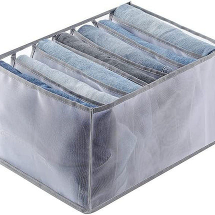 Tutuviw Wardrobe Clothes Organizer for Jeans, Upgraded Drawer Organizers for Clothing with Handle Foldable, Drawer Organizers Clothes(Gray,1PCS-M) 1PCS-7 Cell(M).