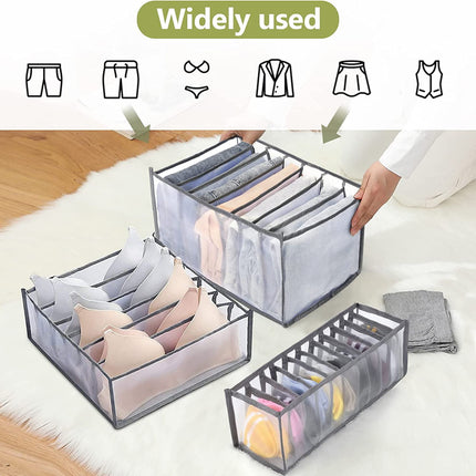 Tutuviw Wardrobe Clothes Organizer for Jeans, Upgraded Drawer Organizers for Clothing with Handle Foldable, Drawer Organizers Clothes(Gray,1PCS-M) 1PCS-7 Cell(M).