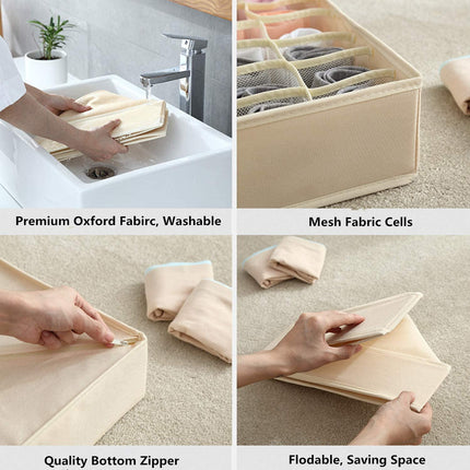Tutuviw Wardrobe Clothes Organizer for Jeans, Upgraded Drawer Organizers for Clothing with Handle Foldable, Drawer Organizers Clothes(Gray,1PCS-M) 2PCS-24 Cell Beige.