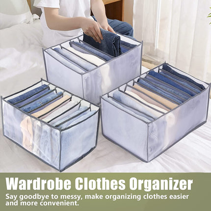 Tutuviw Wardrobe Clothes Organizer for Jeans, Upgraded Drawer Organizers for Clothing with Handle Foldable, Drawer Organizers Clothes(Gray,1PCS-M) 2PCS-7 Cell(L+ M).