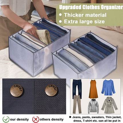 Tutuviw Wardrobe Clothes Organizer for Jeans, Upgraded Drawer Organizers for Clothing with Handle Foldable, Drawer Organizers Clothes(Gray,1PCS-M) 2PCS-7 Cell(L+ M).