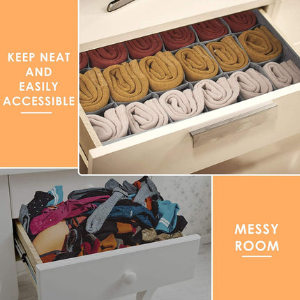 Tutuviw Wardrobe Clothes Organizer for Jeans, Upgraded Drawer Organizers for Clothing with Handle Foldable, Drawer Organizers Clothes(Gray,1PCS-M) 2PCS-7 Cell+24 Cell Beige.
