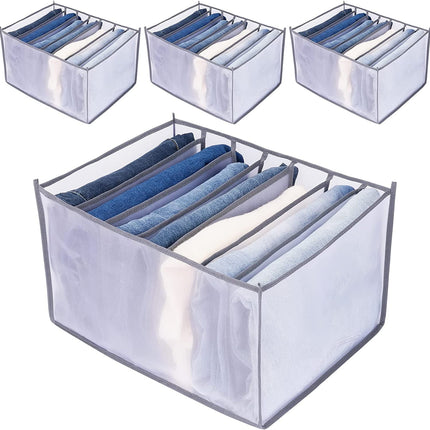 Tutuviw Wardrobe Clothes Organizer for Jeans, Upgraded Drawer Organizers for Clothing with Handle Foldable, Drawer Organizers Clothes(Gray,1PCS-M) 4PCS-7 Cell(2*L+ 3*M).