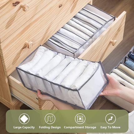 Tutuviw Wardrobe Clothes Organizer for Jeans, Upgraded Drawer Organizers for Clothing with Handle Foldable, Drawer Organizers Clothes(Gray,1PCS-M) 4PCS-7 Cell(2*L+ 3*M).