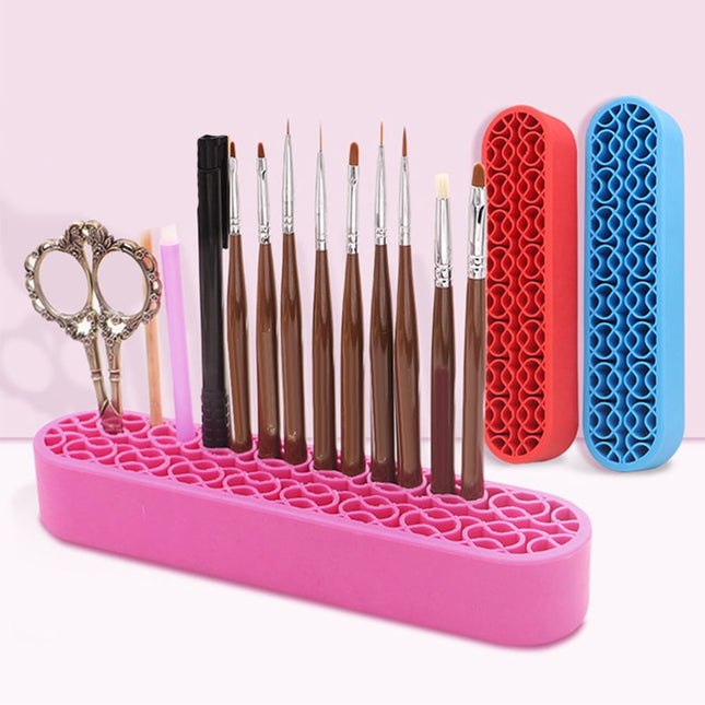 Bueautybox Makeup Beauty Brush Holder Organizer, Lipstick Holder Case Silicone Nail Polish Storage Rack Professional Cosmetic Display Box Red.