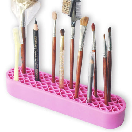 Bueautybox Makeup Beauty Brush Holder Organizer, Lipstick Holder Case Silicone Nail Polish Storage Rack Professional Cosmetic Display Box Red.