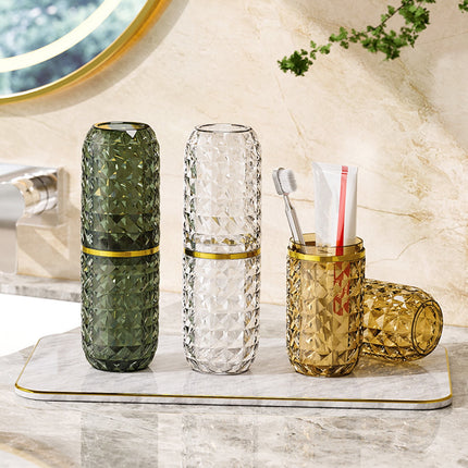 harmtty Toothbrush Box Large Capacity Light Luxury Portable Travel Toothbrush Toothpaste Holder Case for Bathroom,Clear Brown.