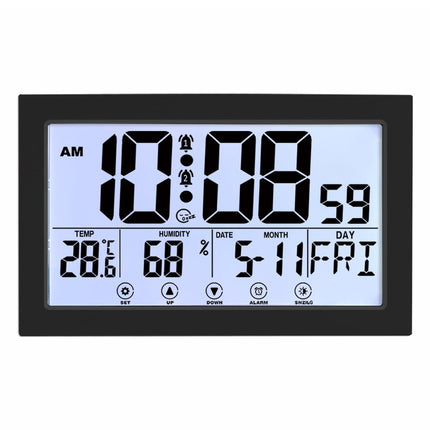 Auto Set Digital Wall Clock Battery Operated,Desk Clocks with Temperature,Humidity ， Display Digital Calendar Alarm Clock for Elderly,Bedroom,Office,black，G165466 black.