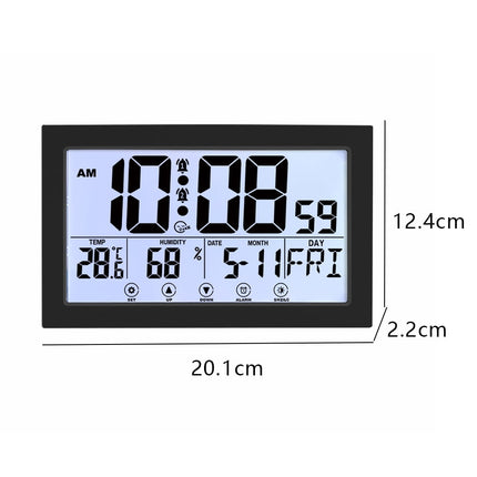 Auto Set Digital Wall Clock Battery Operated,Desk Clocks with Temperature,Humidity ， Display Digital Calendar Alarm Clock for Elderly,Bedroom,Office,black，G165466 black.