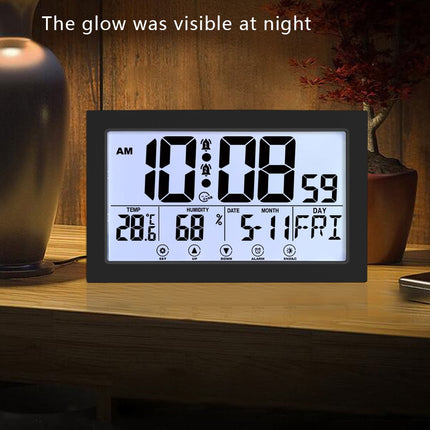 Auto Set Digital Wall Clock Battery Operated,Desk Clocks with Temperature,Humidity ， Display Digital Calendar Alarm Clock for Elderly,Bedroom,Office,black，G165466 black.