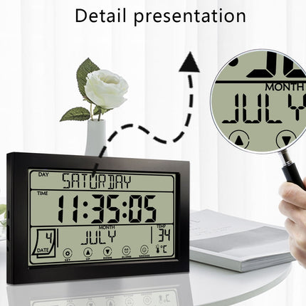 Auto Set Digital Wall Clock Battery Operated,Desk Clocks with Temperature,Humidity ， Display Digital Calendar Alarm Clock for Elderly,Bedroom,Office,black，G165466 black.