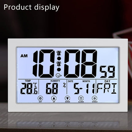 Auto Set Digital Wall Clock Battery Operated,Desk Clocks with Temperature,Humidity ， Display Digital Calendar Alarm Clock for Elderly,Bedroom,Office,black，G165466 white.