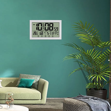 Auto Set Digital Wall Clock Battery Operated,Desk Clocks with Temperature,Humidity ， Display Digital Calendar Alarm Clock for Elderly,Bedroom,Office,black，G165466 white.